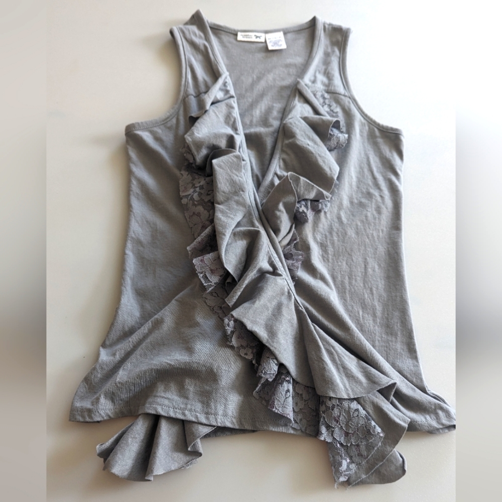 Teenage Girls Gray Vest With Ruffled Front By Scooter Brown. Size Medium (10/12)